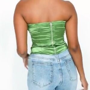 PRETTYLITTLETHING Olive Green Satin Corset Top